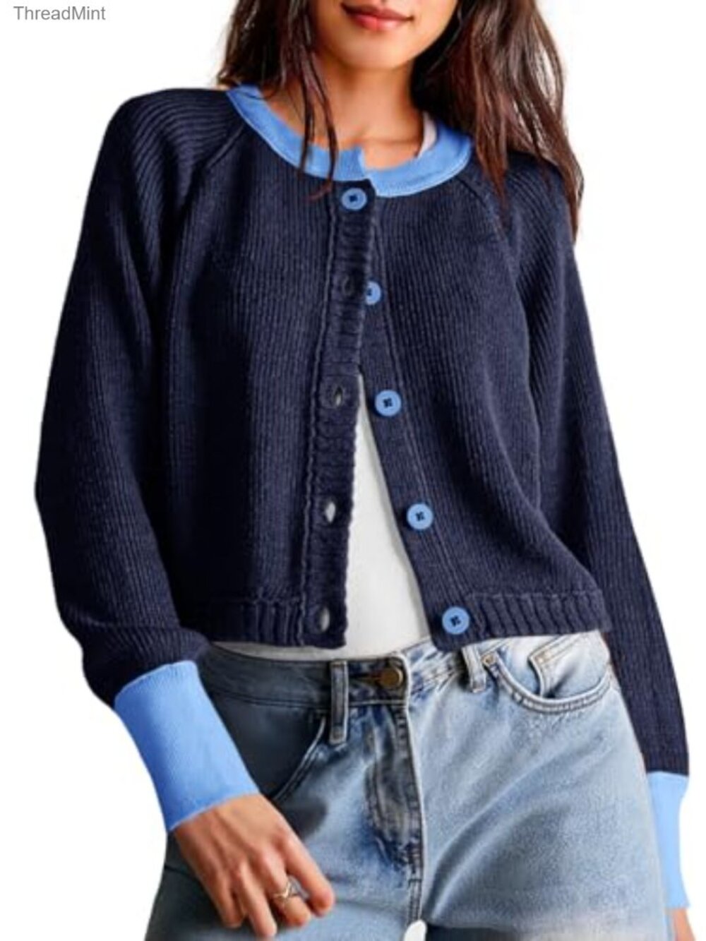 Cropped Button Down Cardigan Long Sleeve Knit Sweater